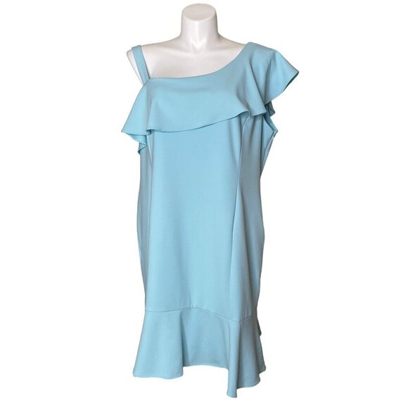 Julia Jordan One Strap Ruffle Shoulder Dress, Light Blue Women's Size 20W - Picture 1 of 10